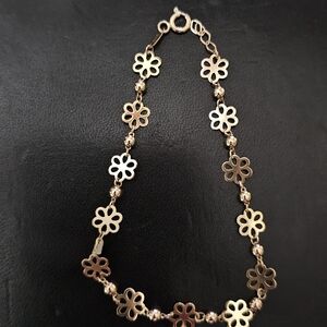 14k Solid Gold Flower Charm Bracelet